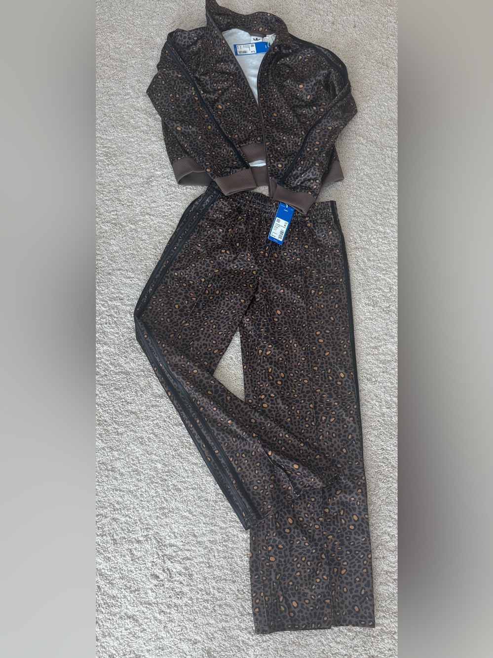 Girls (Large) Brown Leopard Print Track Pants - Adidas